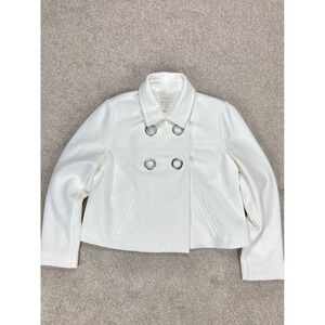 Chico's Vintage Novelty Cropped Moto Jacket Womens 1P White Snap Front Classic
